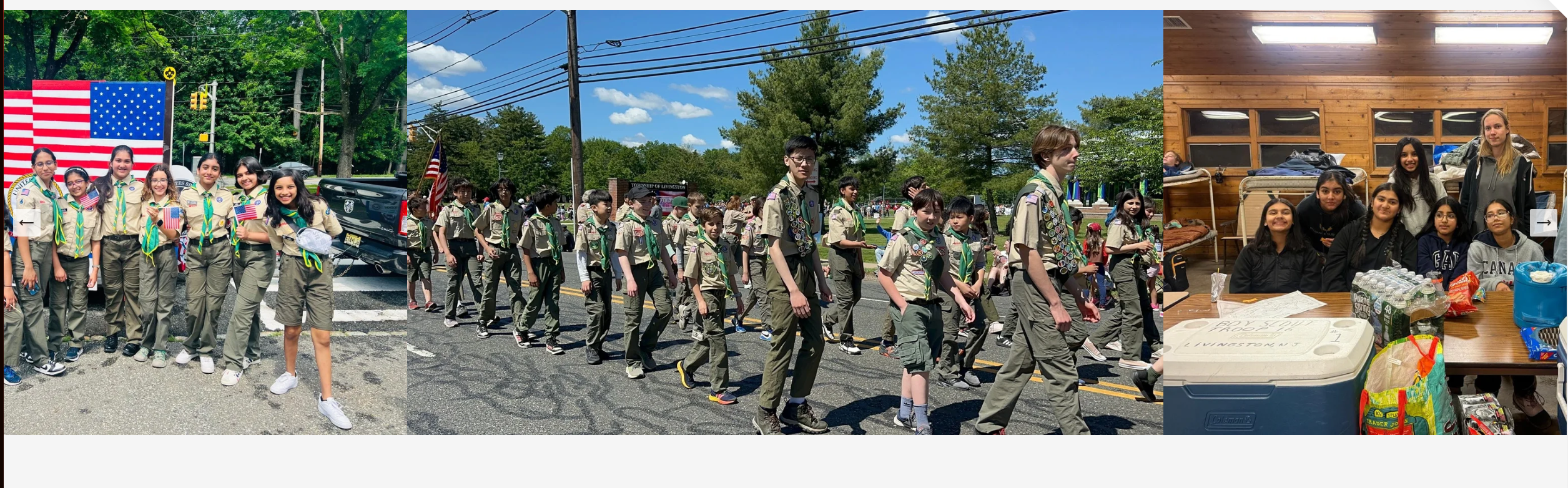 Troop 16 scouts in uniform marching in the Livingston Memorial Day parade