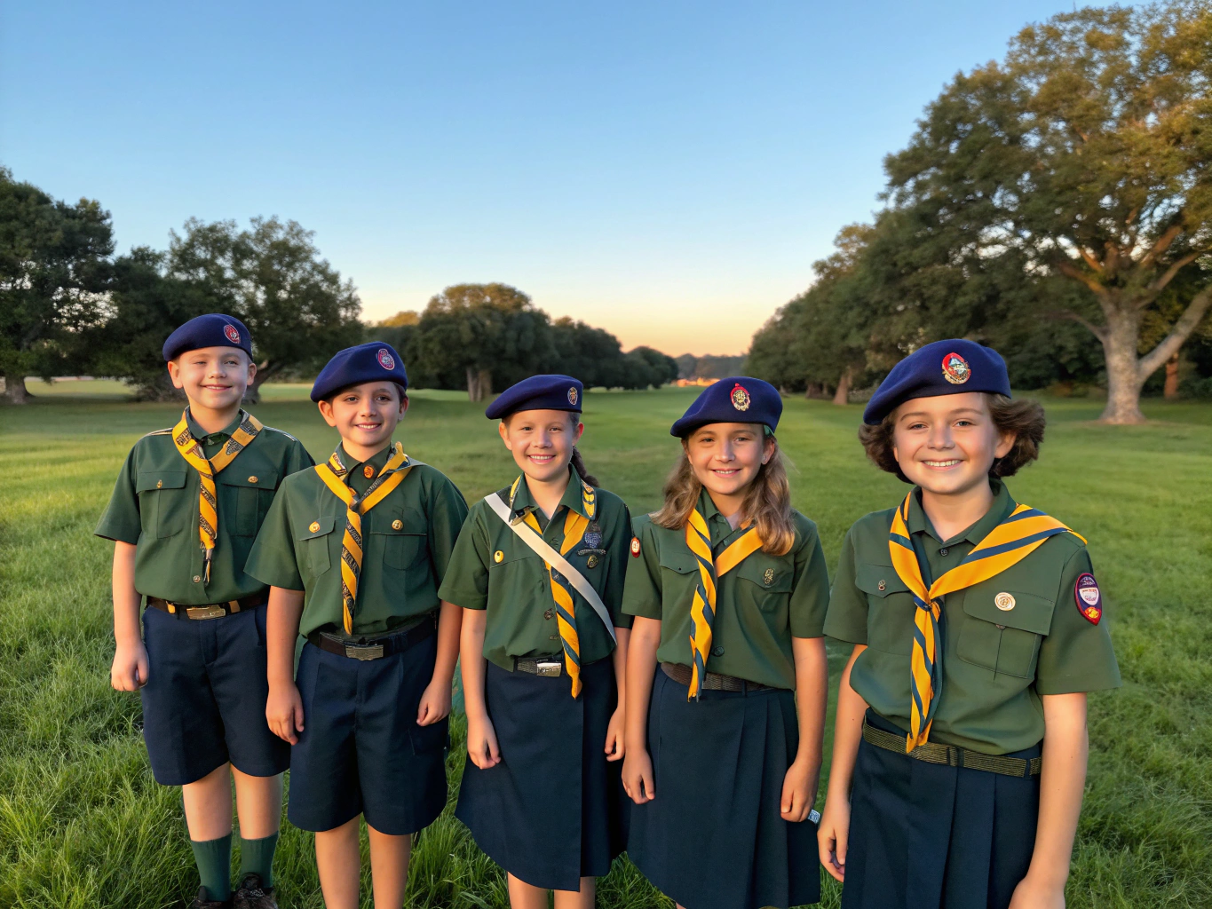 Scouts in official Class A tan field uniform